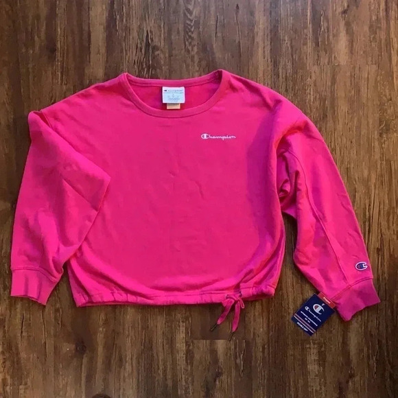 Champion Cropped Sweatshirt French Terry Top Pink - Picture 2 of 10